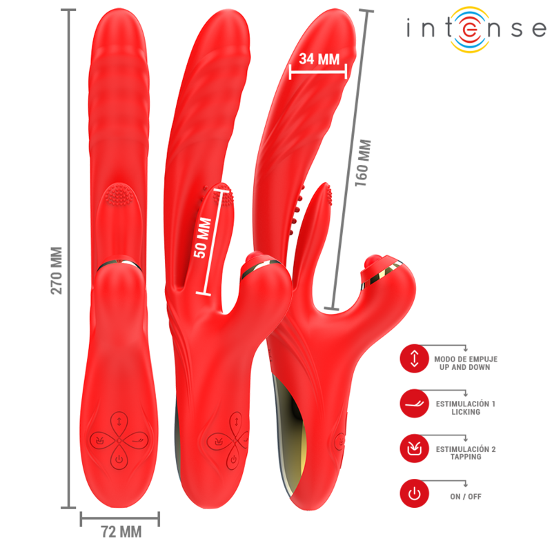 Intense Rosalia Vibratore Triplo con Spinta e Oscillazione Rosso – immagine 3
