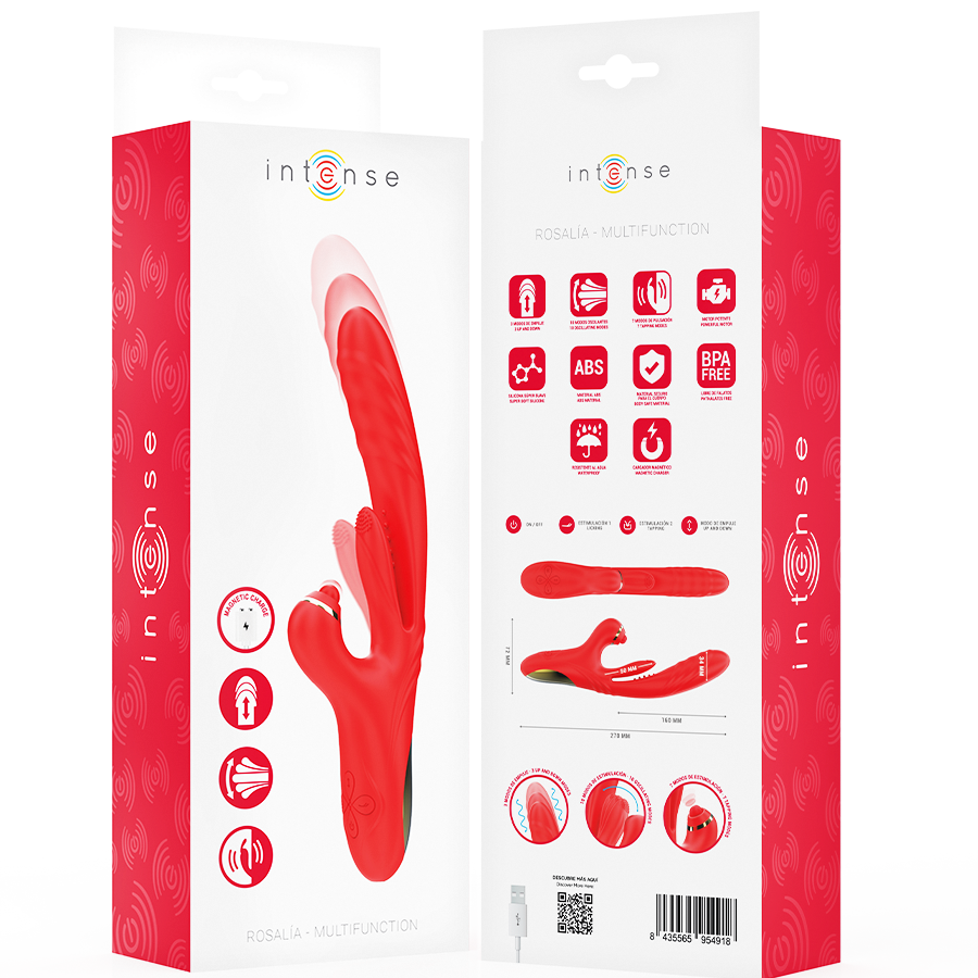 Intense Rosalia Vibratore Triplo con Spinta e Oscillazione Rosso – immagine 8