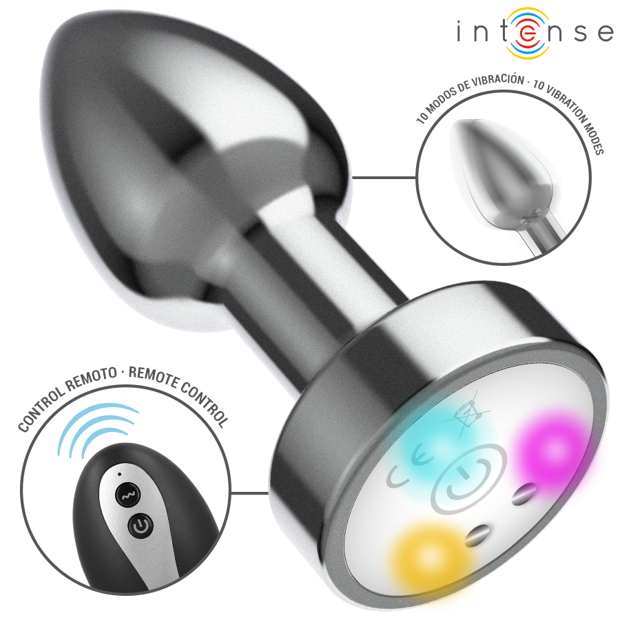 Intense Plug Anale Vibrante in Metallo con Luci LED e Telecomando Taglia S – immagine 2