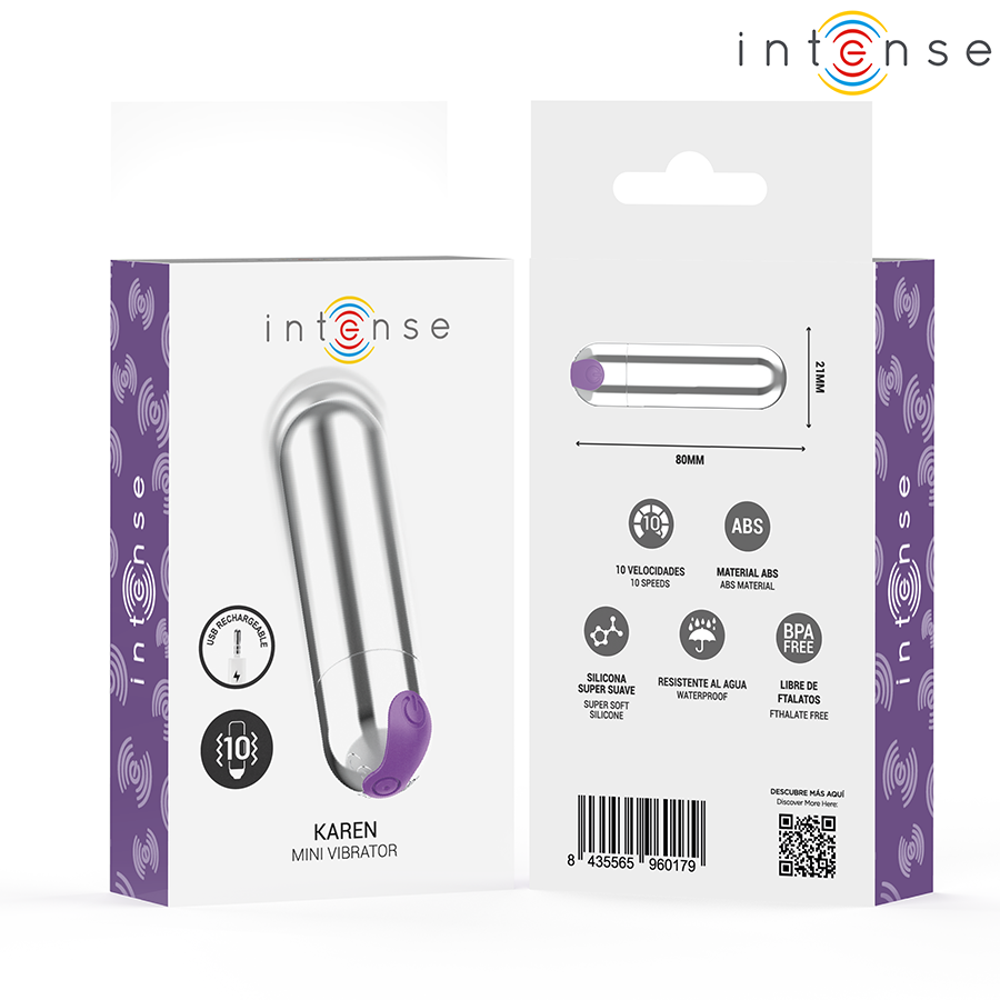 Intense Karen Mini Bullet Vibrante Ricaricabile Argento – immagine 7
