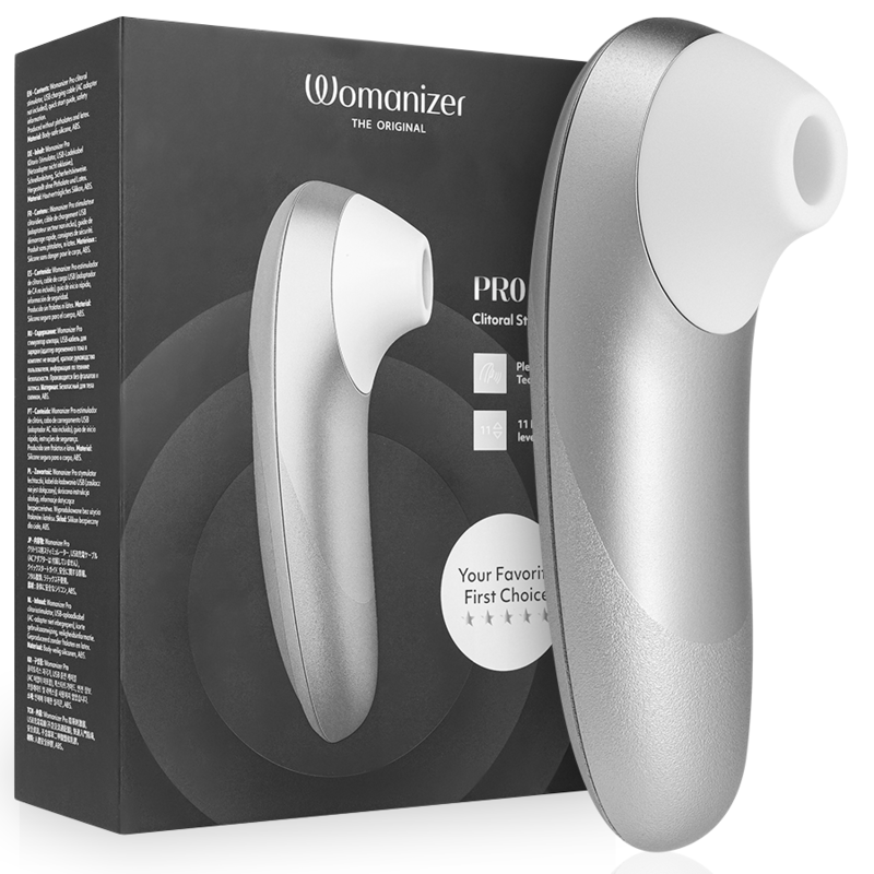 Womanizer Pro Stimolatore Clitorideo Pleasure Air con Vibrazione Argento e Grigio