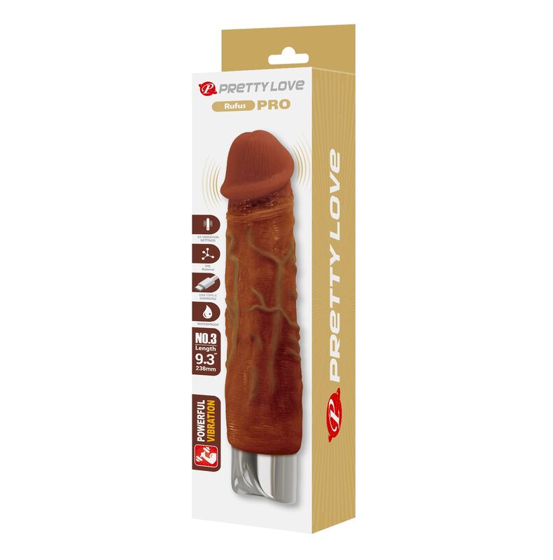 Pretty Love Duke Vibratore Realistico 23,5 cm Ø 4,8 cm Marrone – immagine 12