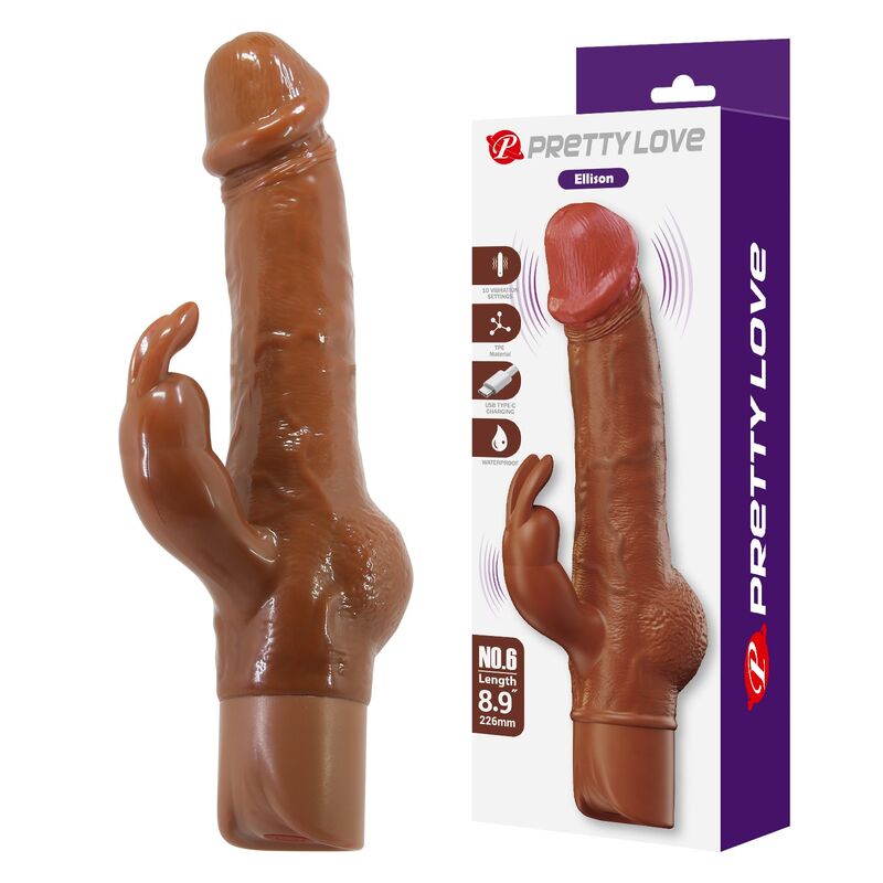 Pretty Love Ellison Vibratore Rabbit Realistico 22,6 cm Ø 4,2 cm Marrone