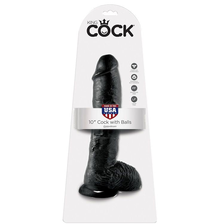 King Cock 10" Dildo Realistico con Testicoli 25,4 cm Nero – immagine 5