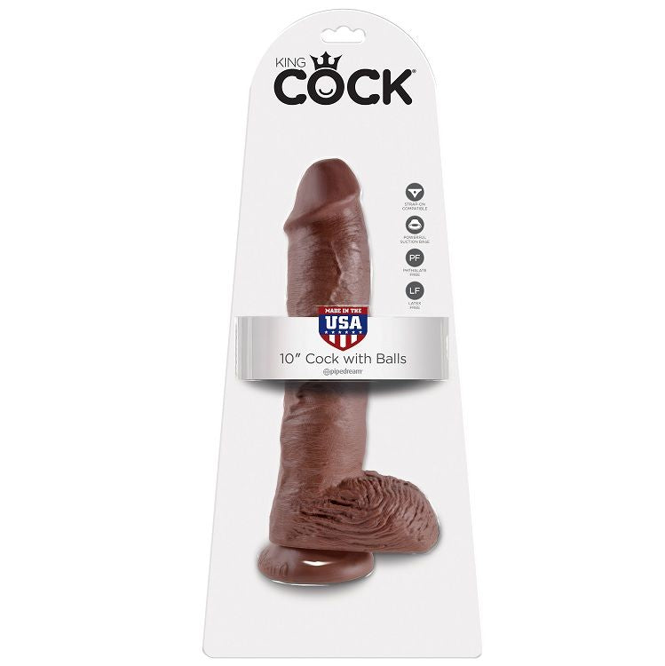 King Cock 10" Dildo Realistico con Testicoli 25,4 cm Marrone – immagine 2