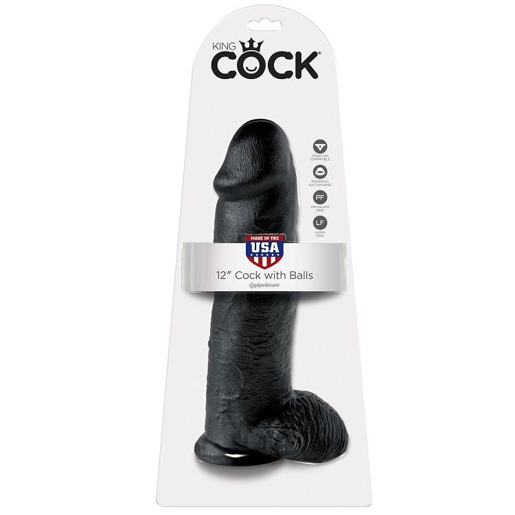 King Cock 12" Dildo Realistico con Testicoli 30,5 cm Nero – immagine 5
