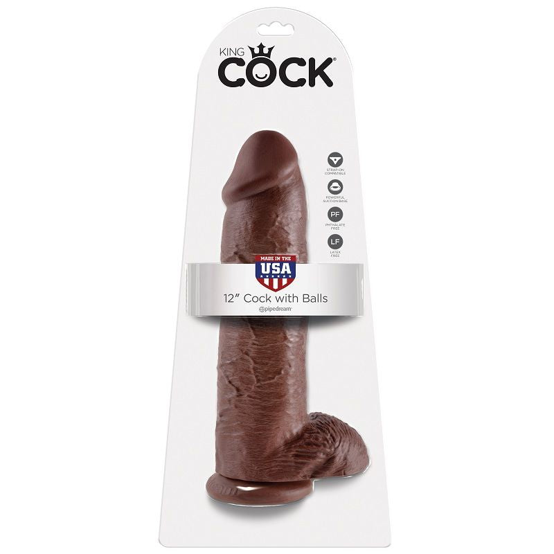 King Cock 12" Dildo Realistico con Testicoli 30,5 cm Marrone – immagine 5