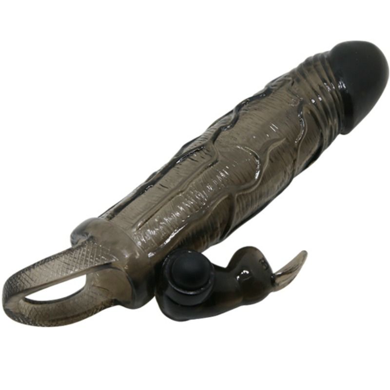 Baile Brave Man Guaina per Pene Realistica con Coniglio Vibrante Nera 16,5 cm – immagine 4