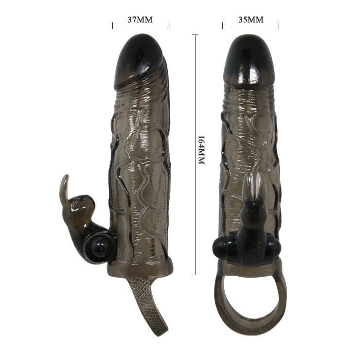Baile Brave Man Guaina per Pene Realistica con Coniglio Vibrante Nera 16,5 cm – immagine 5