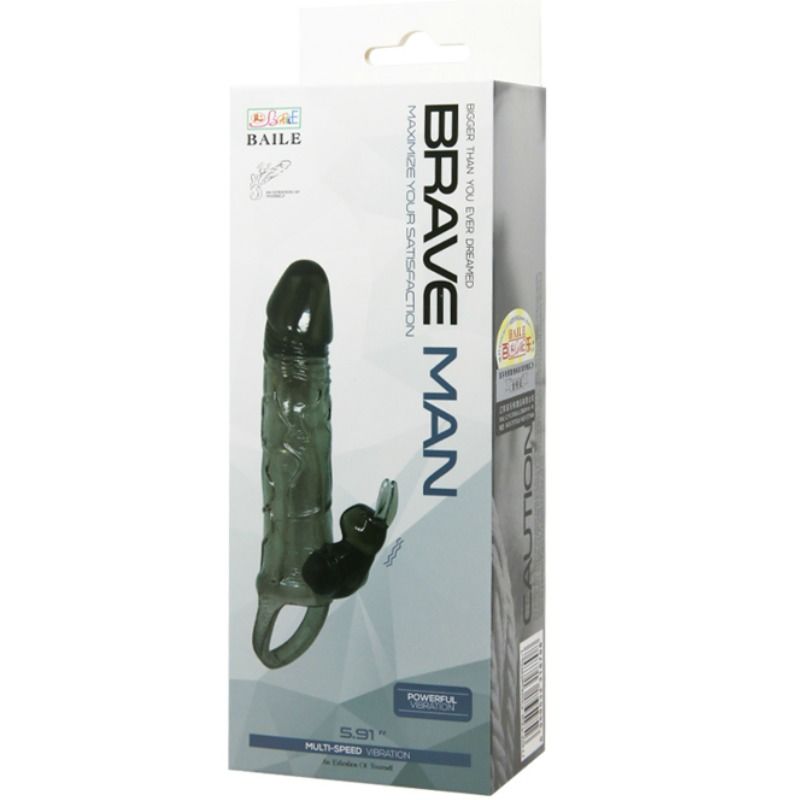 Baile Brave Man Guaina per Pene Realistica con Coniglio Vibrante Nera 16,5 cm – immagine 9