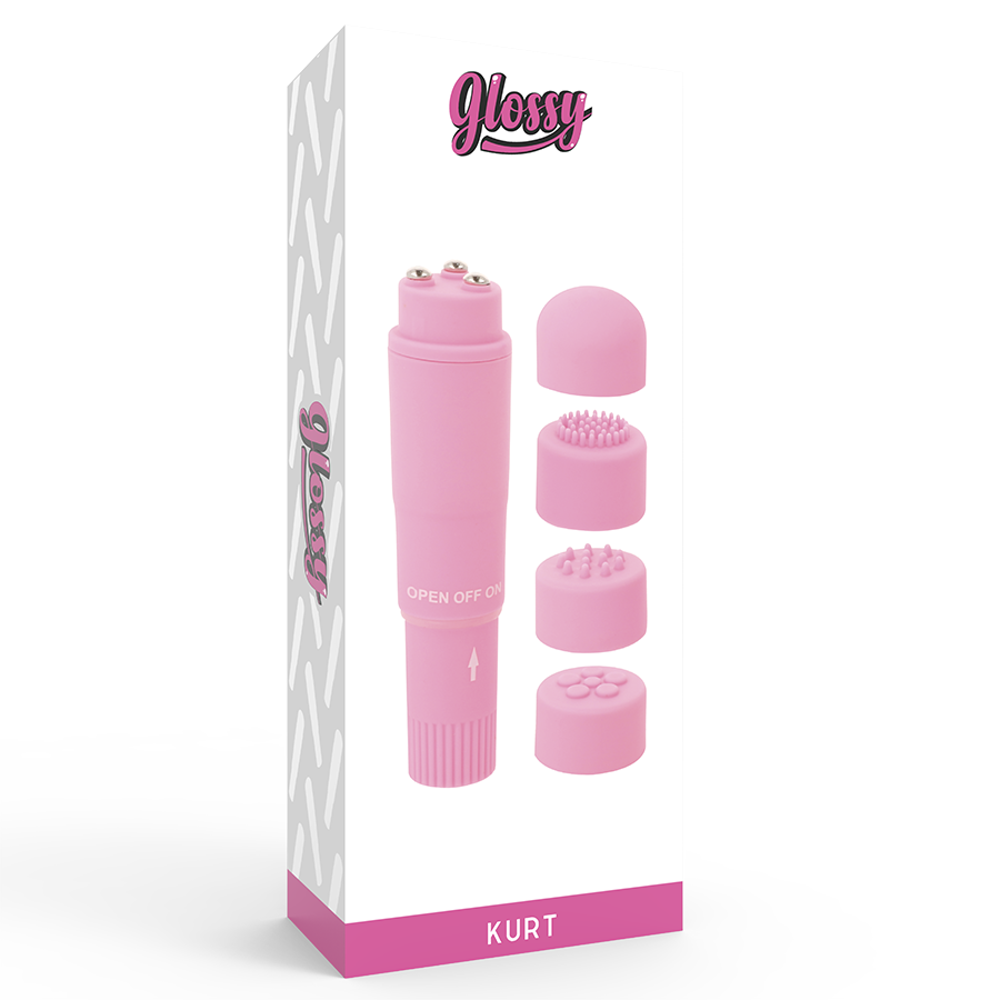 Glossy Kurt Mini Massaggiatore Tascabile con 4 Testine Rosa – immagine 4
