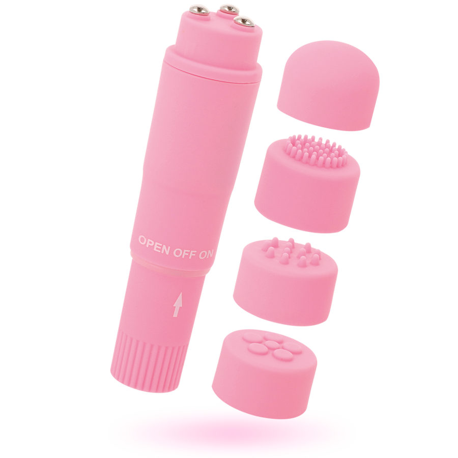 Glossy Kurt Mini Massaggiatore Tascabile con 4 Testine Rosa – immagine 3