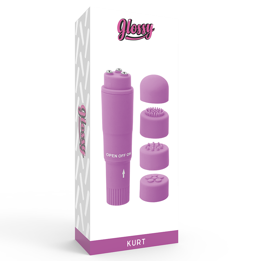 Glossy Kurt Mini Massaggiatore Tascabile con 4 Testine Viola – immagine 4