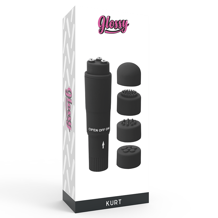 Glossy Kurt Mini Massaggiatore Tascabile con 4 Testine Nero – immagine 4
