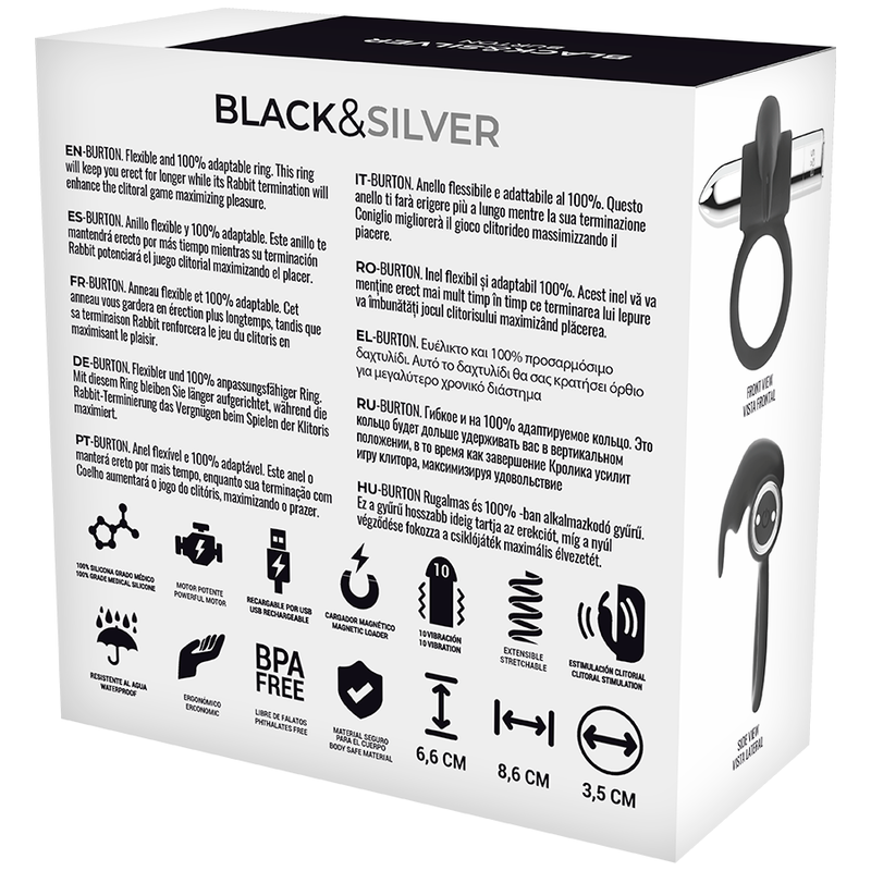 Black & Silver Burton Anello Vibrante Ricaricabile Blu – immagine 4