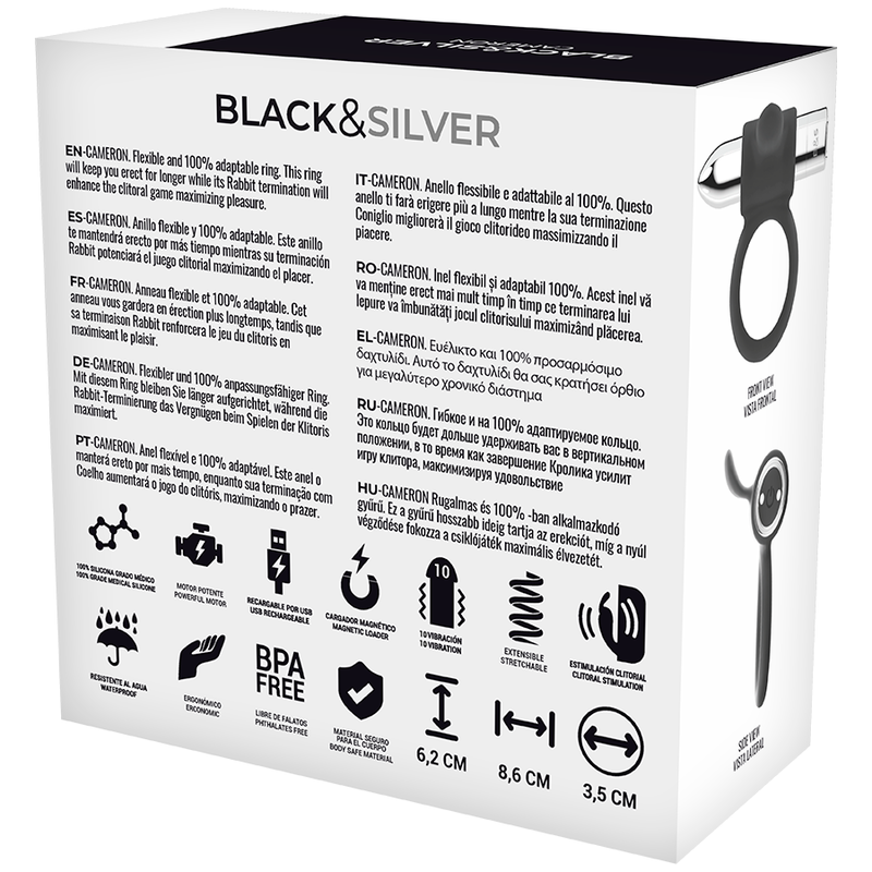 Black & Silver Cameron Anello Vibrante Ricaricabile Argento – immagine 6