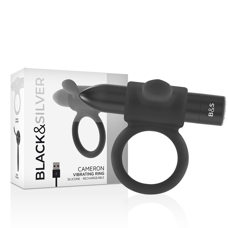 Black & Silver Cameron Anello Vibrante Ricaricabile Nero – immagine 2