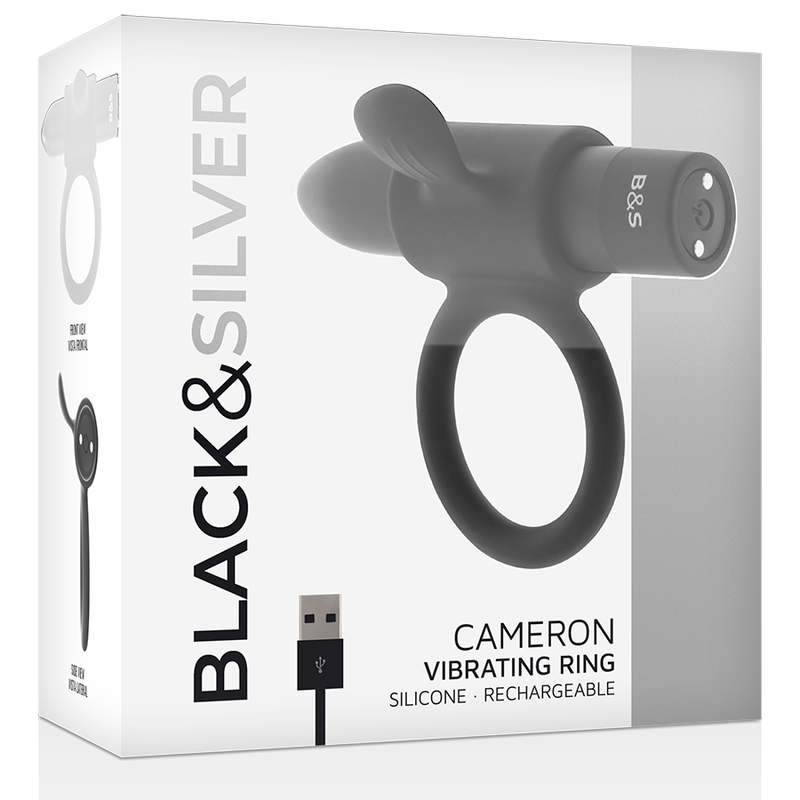 Black & Silver Cameron Anello Vibrante Ricaricabile Nero – immagine 5